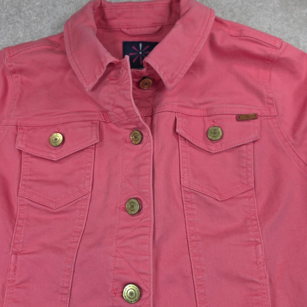 Isaac Mizrahi Live Denim Jacket Womens 4 Coral Button Up Stretch Cotton Twill